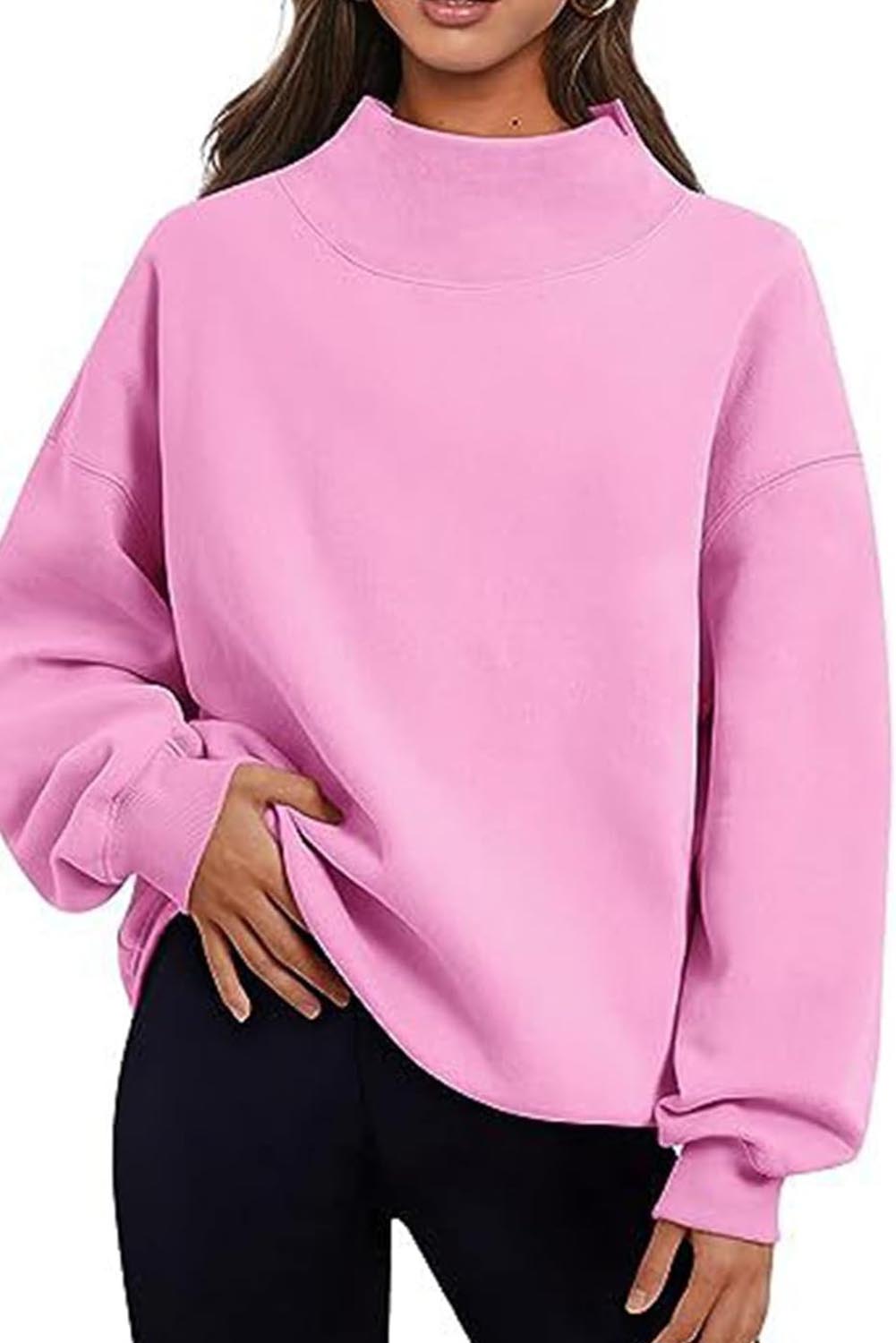 Bonbon Solid Color High Neck Long Sleeve Loose Sweatshirt