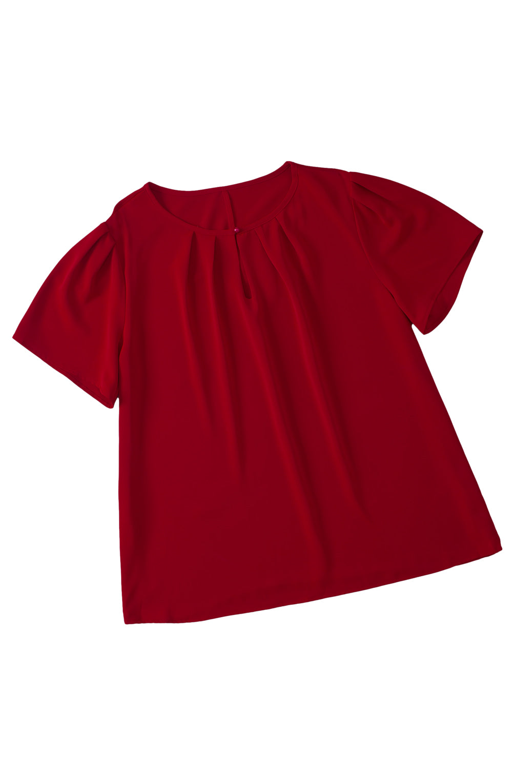 Black Keyhole Crew Neck Pleated Plus Size Top