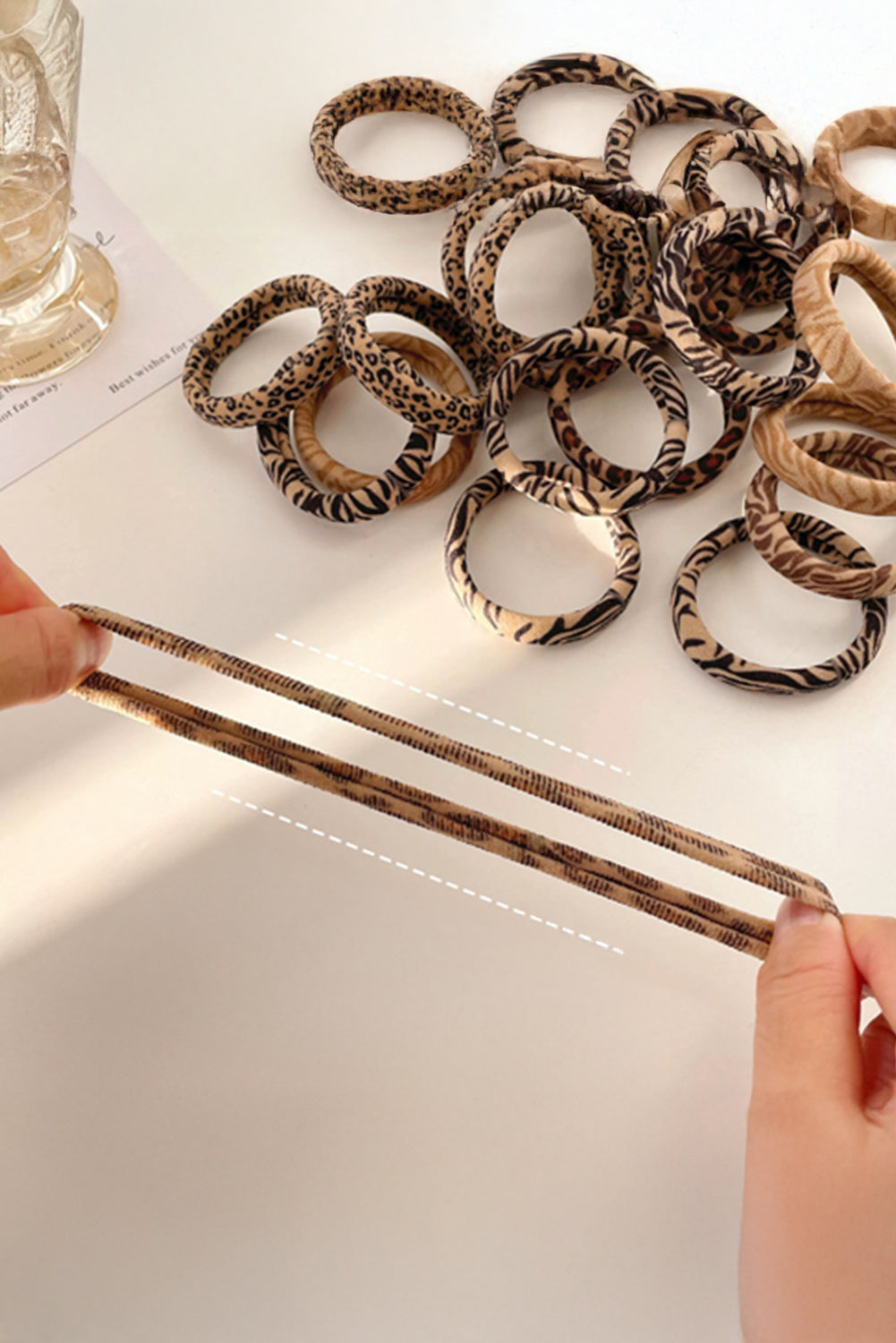 Light French Beige Leopard Print Elastic Hair Tie