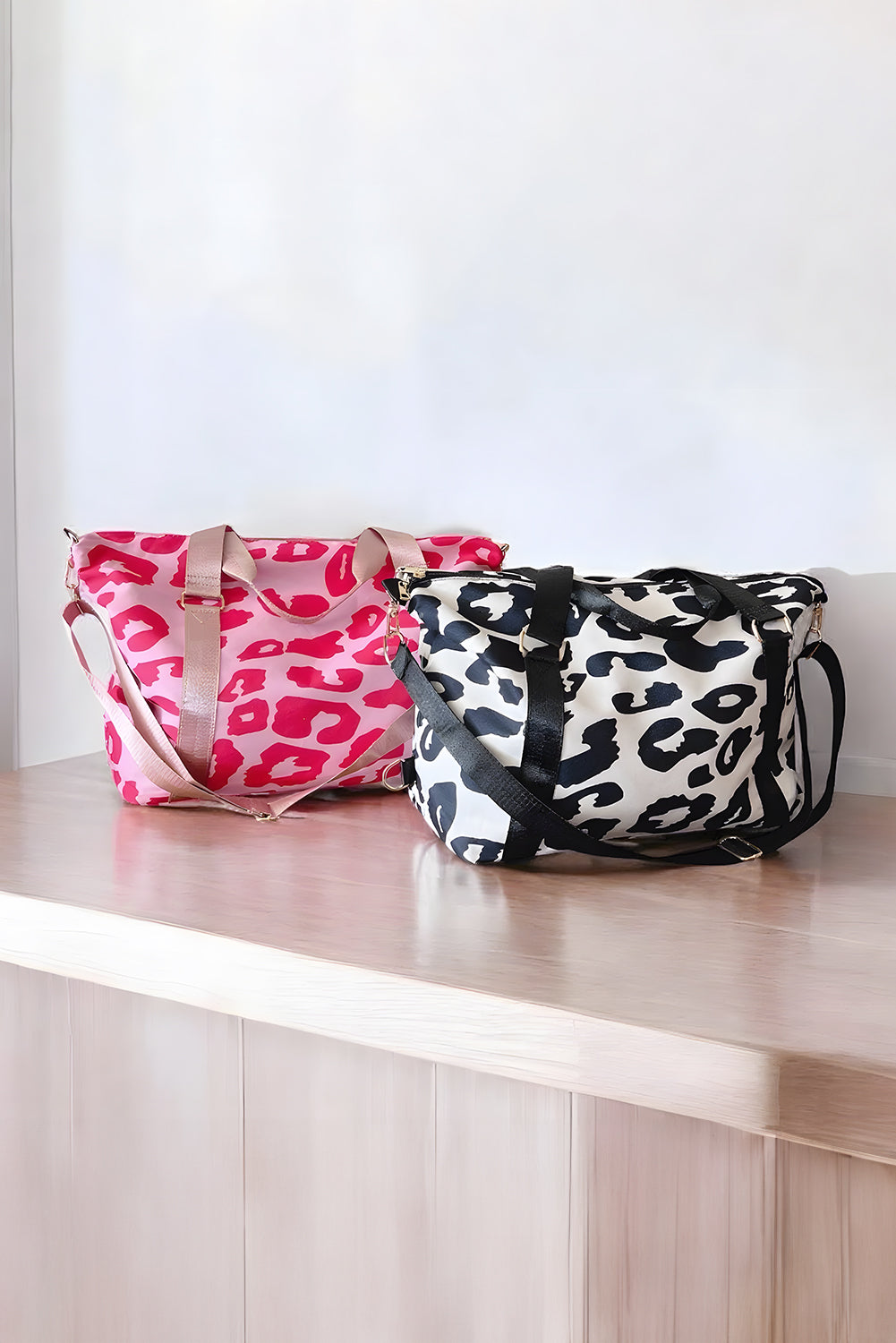 Bright Pink Leopard Print Luggage Tote Bag