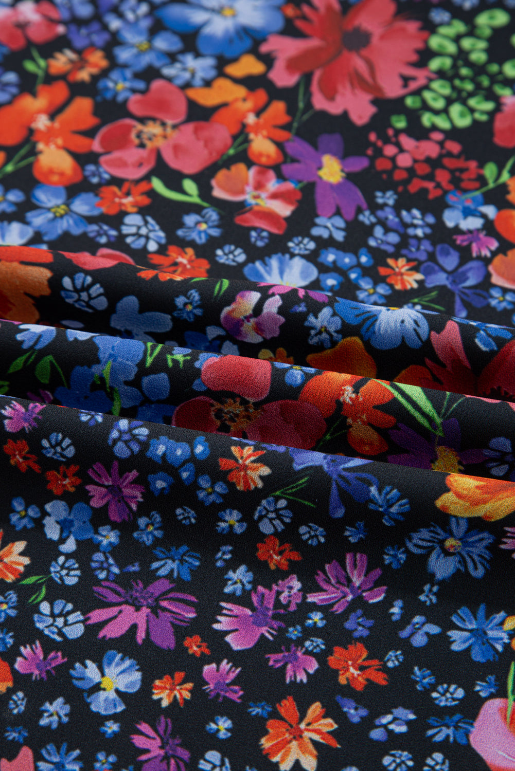 Blue Floral Print V Neck Long Sleeve Flowy Maxi Dress