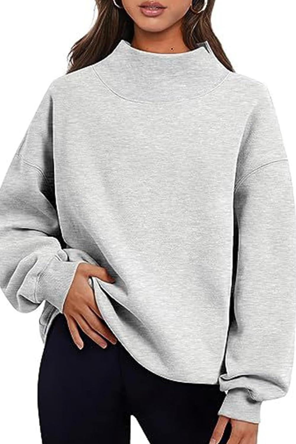 Bonbon Solid Color High Neck Long Sleeve Loose Sweatshirt