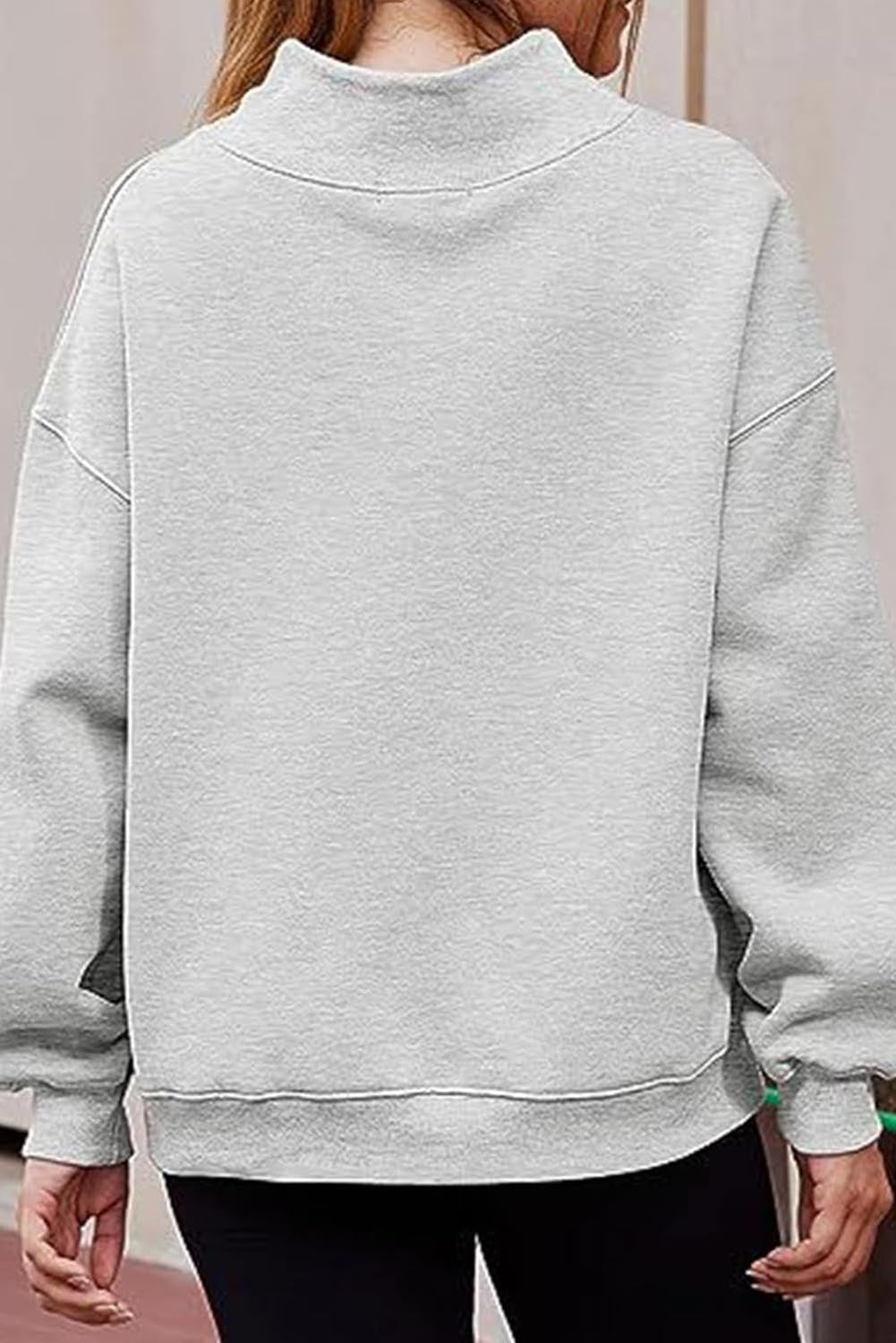 Bonbon Solid Color High Neck Long Sleeve Loose Sweatshirt