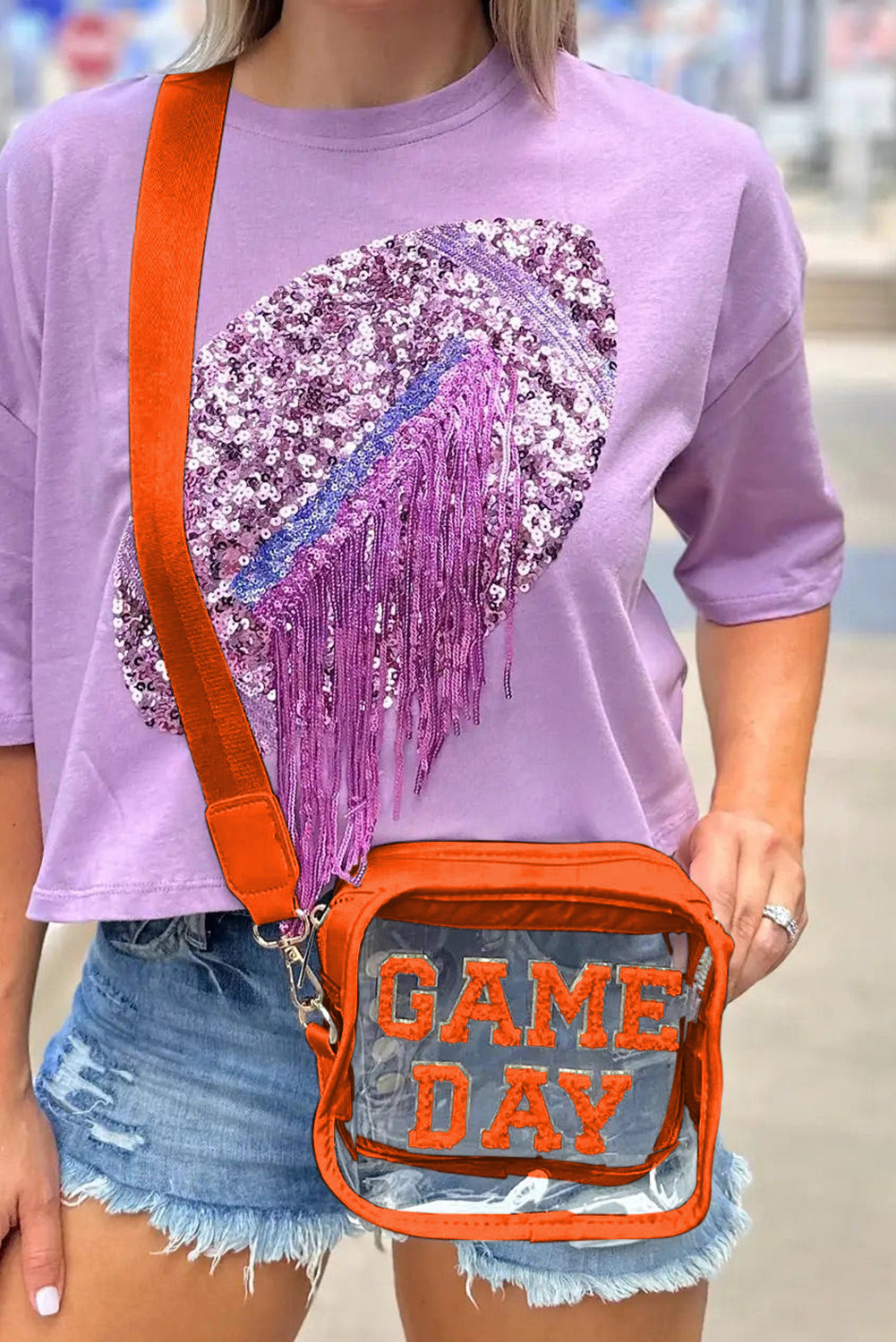 Dark Blue Chenille GAME DAY Pattern Clear Bag