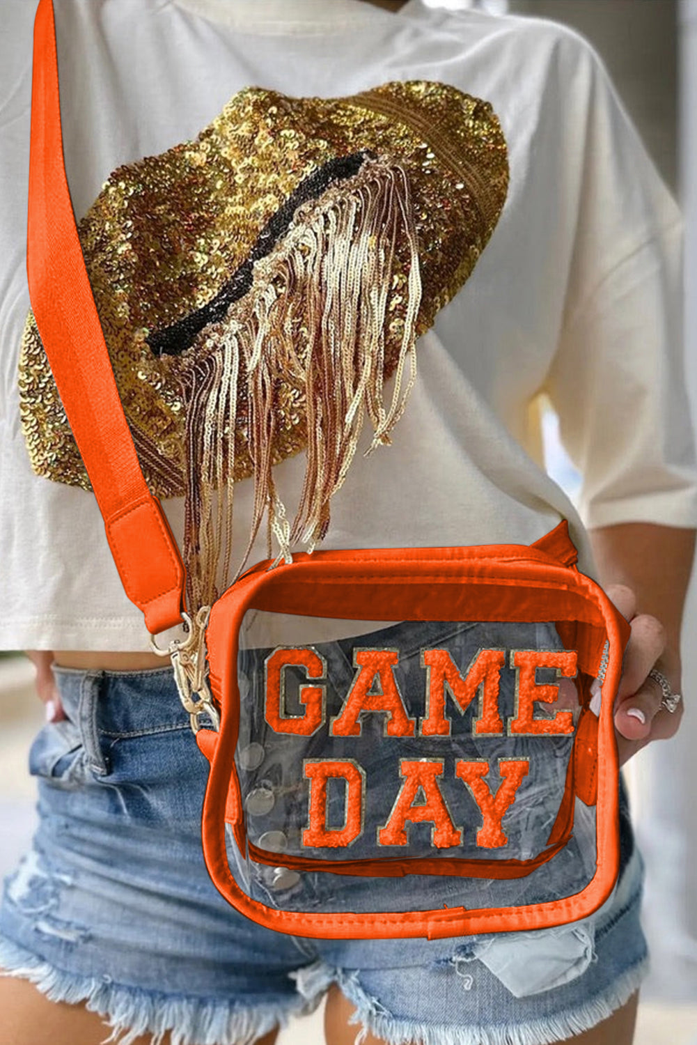 Dark Blue Chenille GAME DAY Pattern Clear Bag