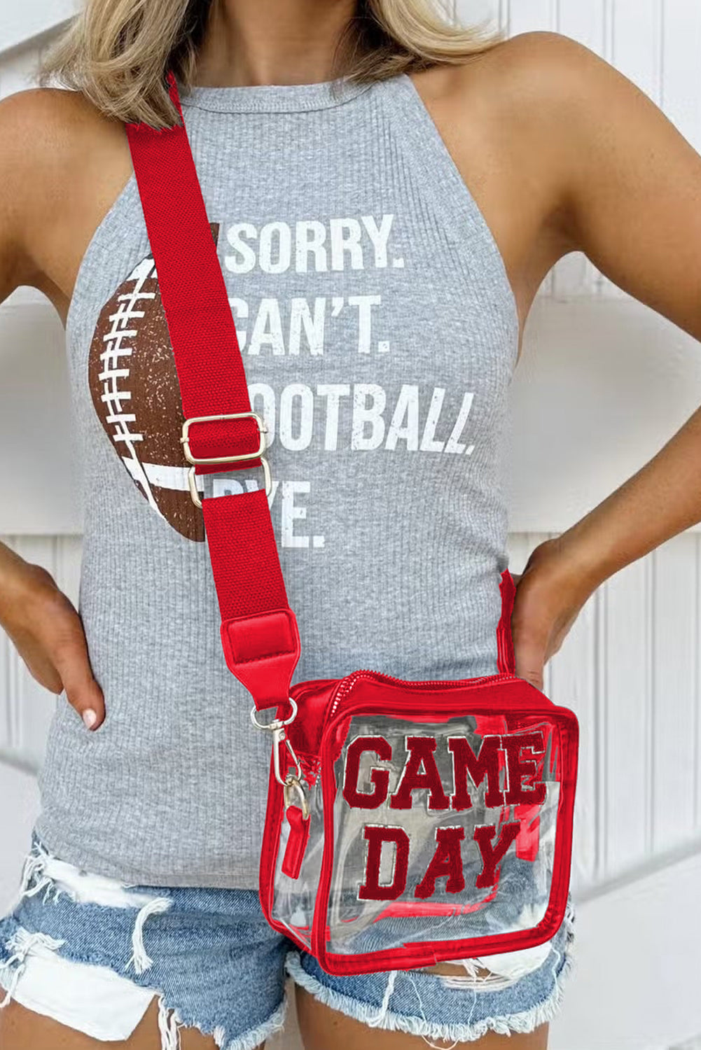 Dark Blue Chenille GAME DAY Pattern Clear Bag
