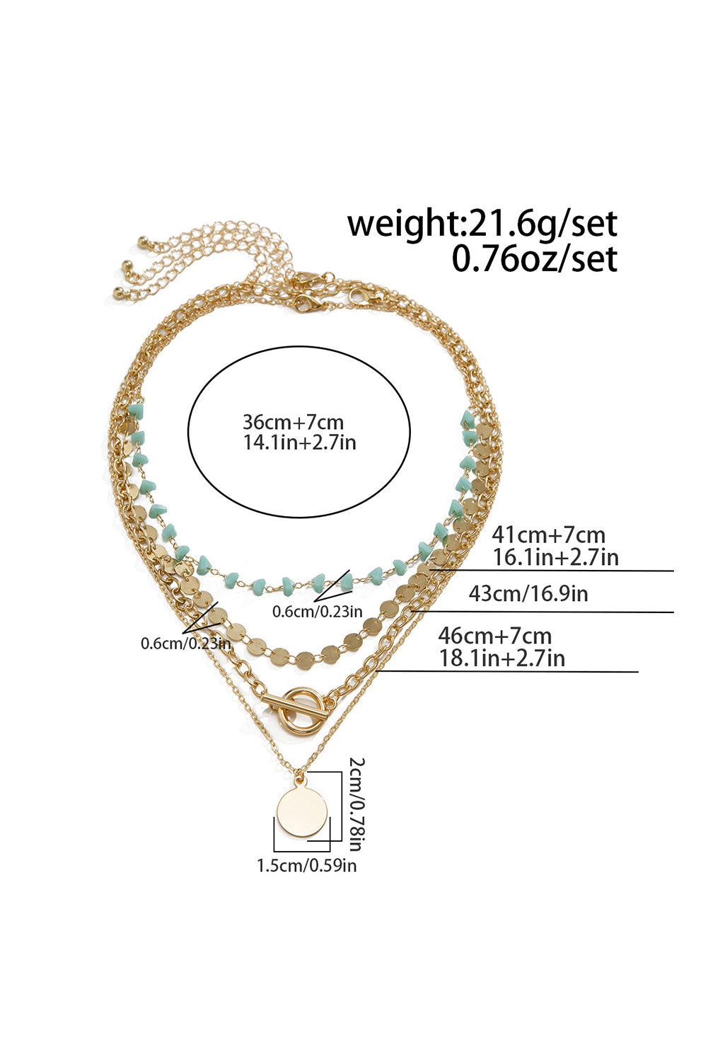 Gold Boho Circle Pendant Multi-Layered Necklace Set