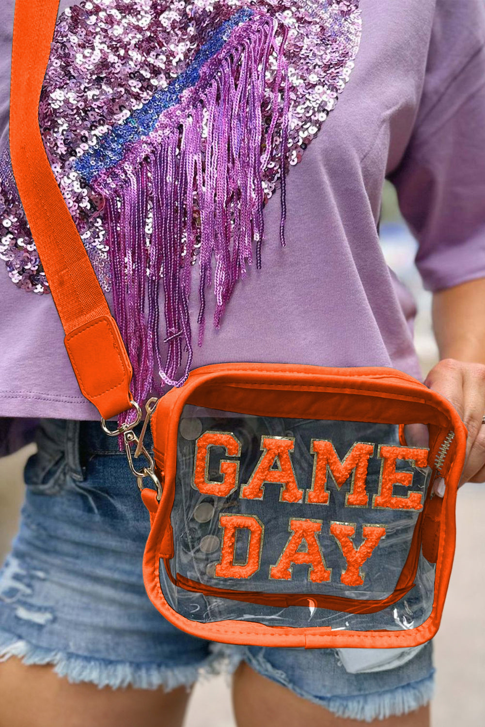 Dark Blue Chenille GAME DAY Pattern Clear Bag