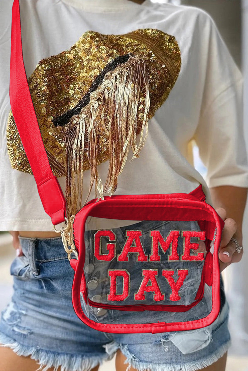 Dark Blue Chenille GAME DAY Pattern Clear Bag