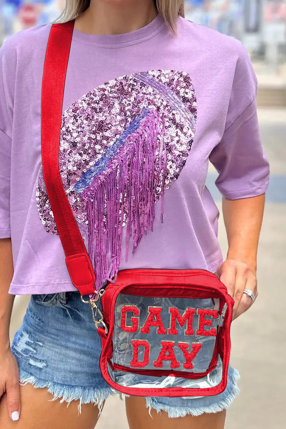 Dark Blue Chenille GAME DAY Pattern Clear Bag