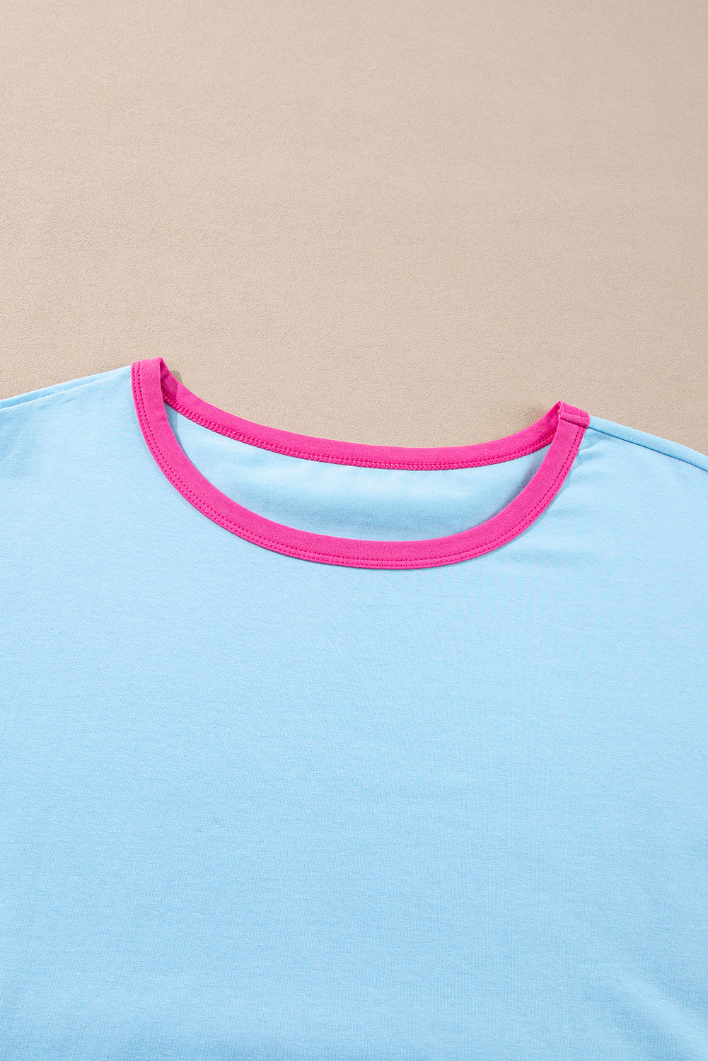 Pink Colorblock Patchwork Long Sleeve Plus Size Top