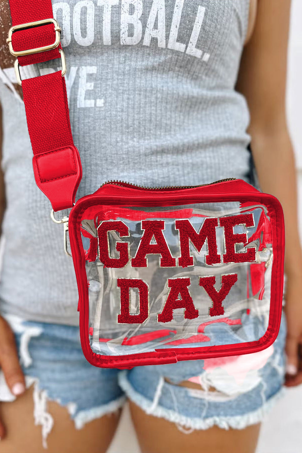 Dark Blue Chenille GAME DAY Pattern Clear Bag