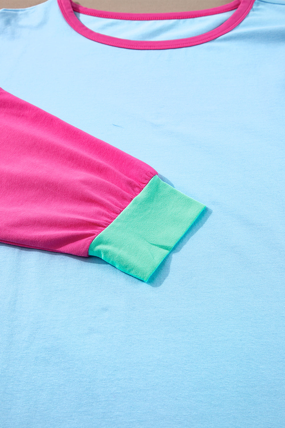 Pink Colorblock Patchwork Long Sleeve Plus Size Top