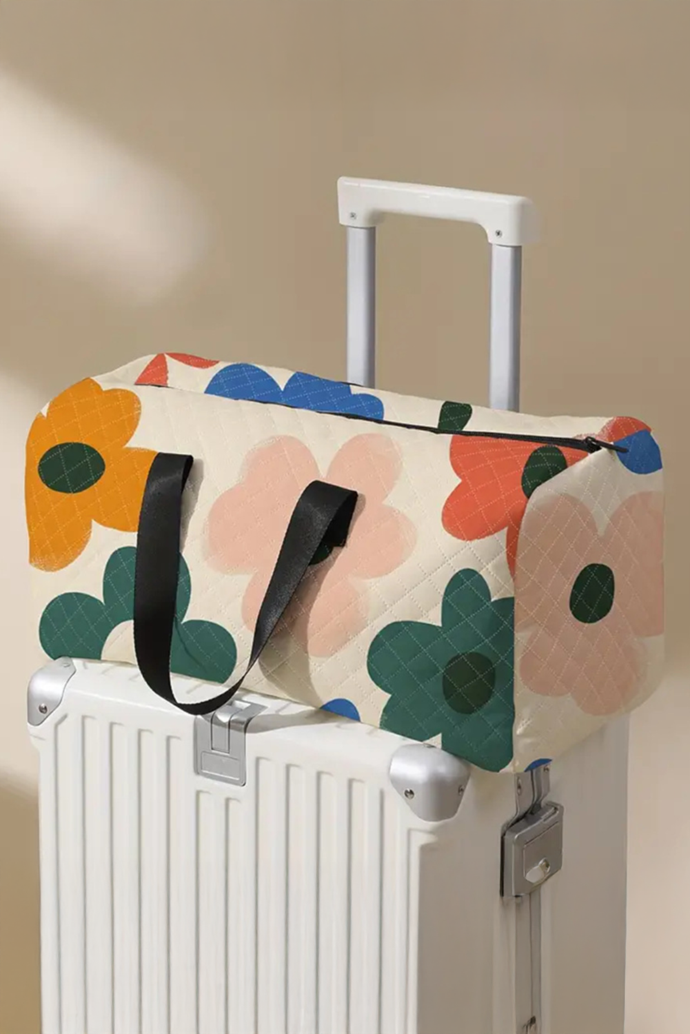 White Floral Quilted Tote Bag