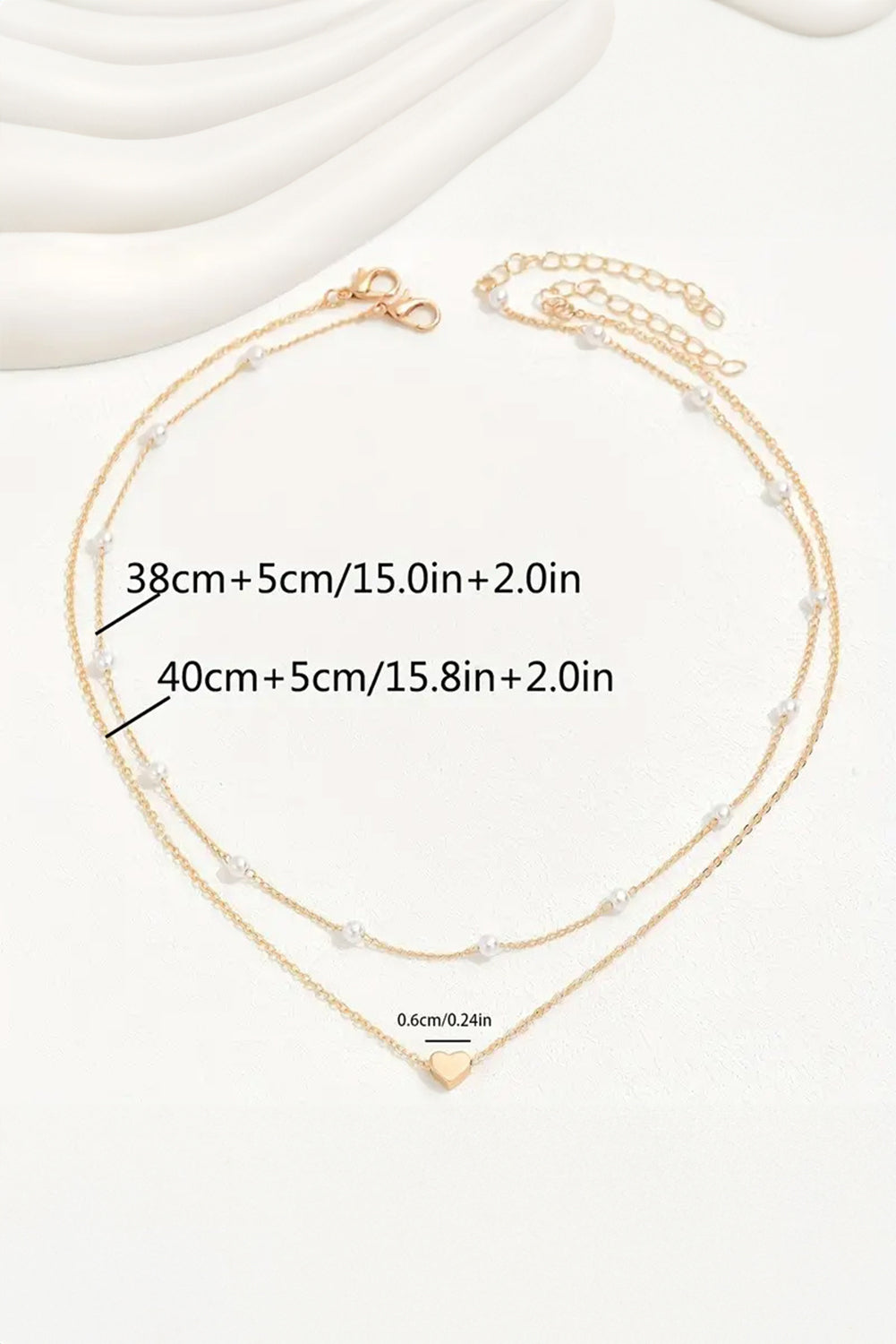 Gold 2pcs Pearl Heart Chain Necklace Set