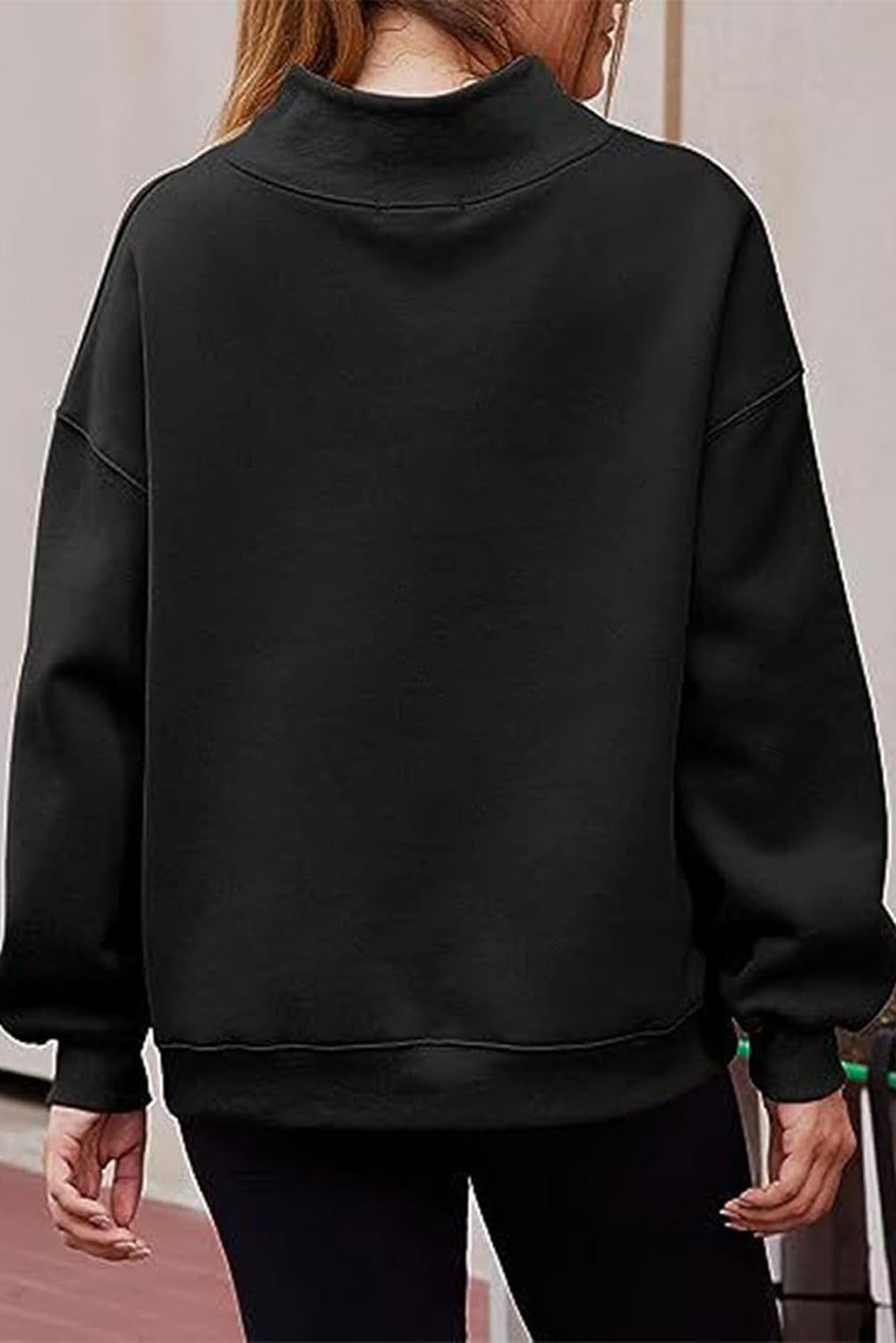 Bonbon Solid Color High Neck Long Sleeve Loose Sweatshirt
