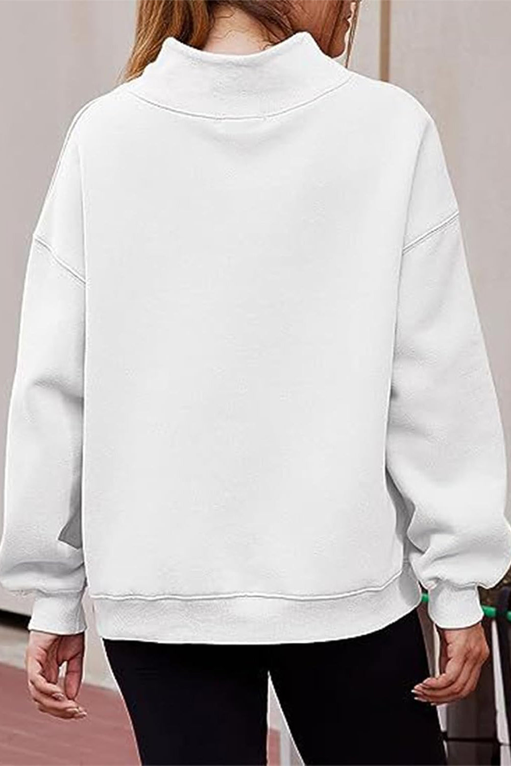 Bonbon Solid Color High Neck Long Sleeve Loose Sweatshirt